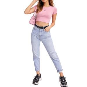 Topshop Original Mom High Rise Jeans Light Blue Wash Size 25